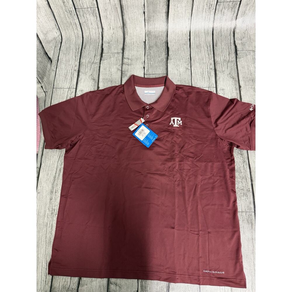 NWT Men’s Columbia Texas A&M Aggies Polo Shirt XL Maroon X-Large SS